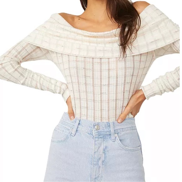 We The Free Tops - Free People We The Free Snowbunny Off The Shoulder Top Metallic Stripe Womens L